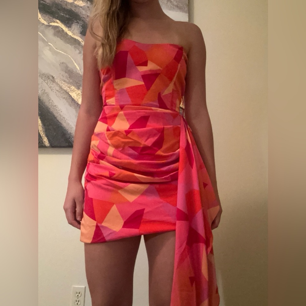 Strapless Pink and Orange Dress